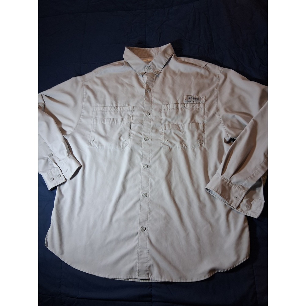Columbia PFG Shirt Mens xl Beige Omni-Shade Vented Fishing UPF Long Sleeve‎